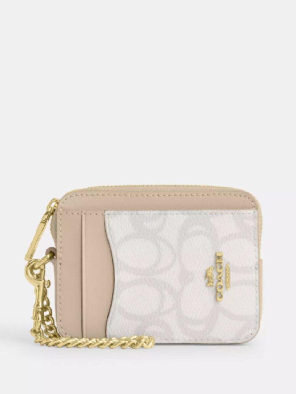 Coach Zip Card Case in Sketch Signature Canvas Gold/Ivory-NWOT